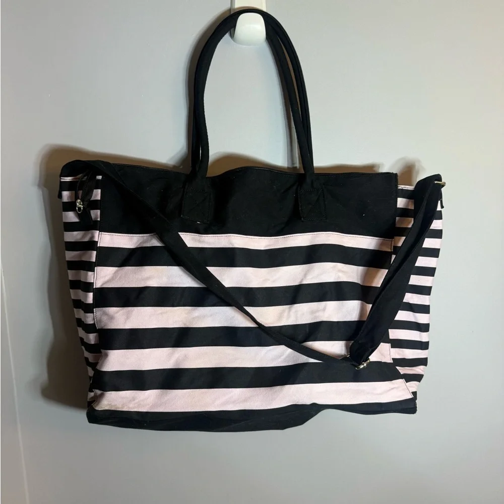 Victoria’s Secret Black & Pink Stripe Weekender Tote Bag